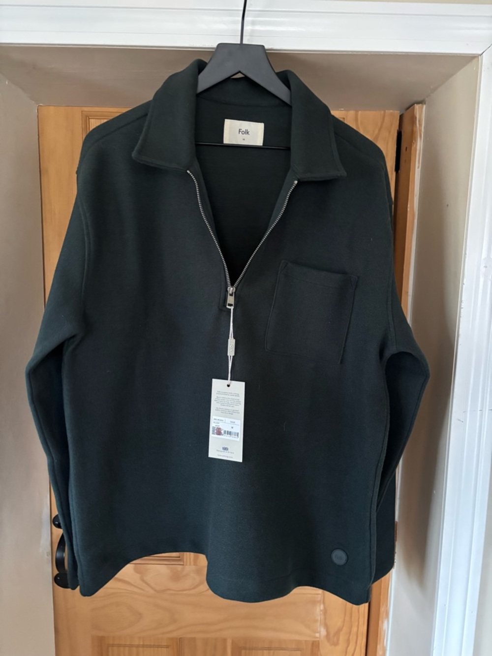 NWT FOLK GELDOF Men’s Casual Pullover, Zip Up, Sage Green, Britain London, XL